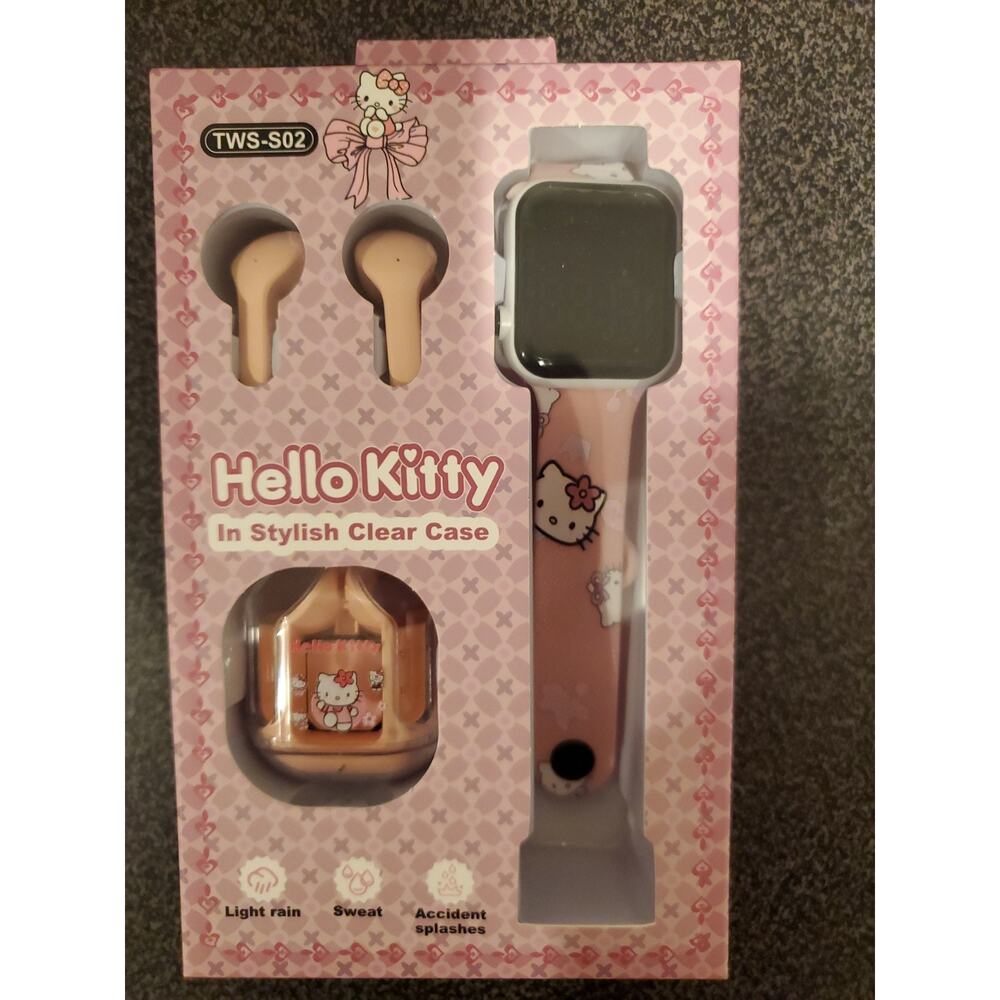 Hello Kitty TWS-S02 Watch & Earbuds Set Pink Acrylic Silicone Band